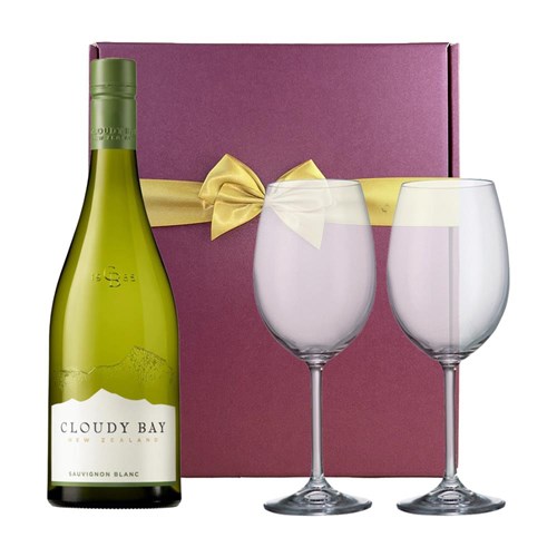 Cloudy Bay Sauvignon Blanc 75cl White Wine & Wine Glasses Gift Box
